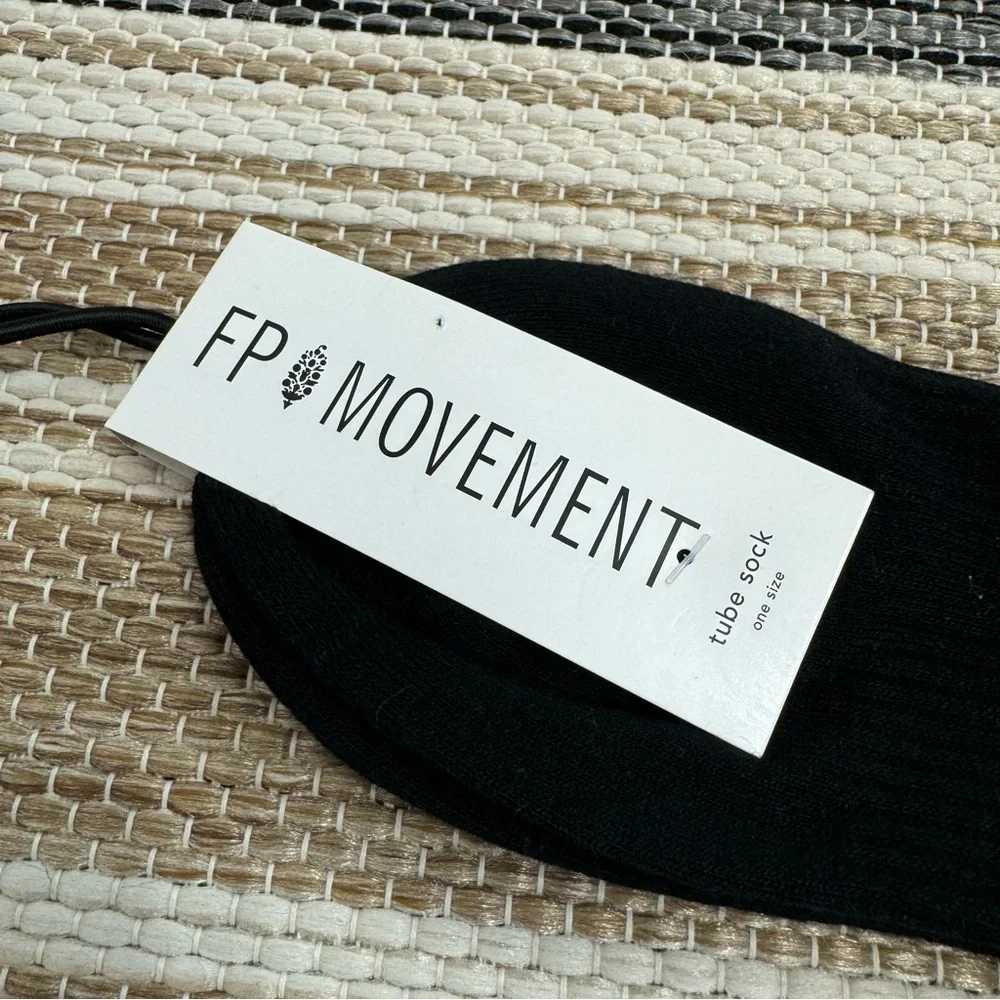 Free People‎ Movement Logo Stripe Tube Socks Black Gray Crew Length One Size